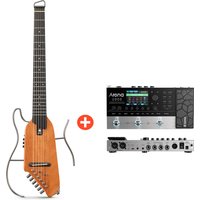 Donner HUSH-I Tragbare Reisegitarre Leise Leichtgewicht, Mahagoni / Gitarre + Arena 2000 Pedal von Donner