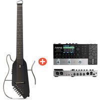 Donner HUSH-I Tragbare Reisegitarre Leise Leichtgewicht, Schwarz / Gitarre + Arena 2000 Pedal von Donner