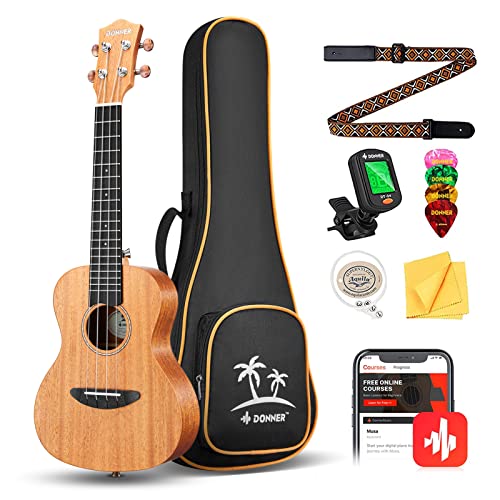 Donner Sopran Ukulele Set 21 Zoll Ukulele Starter Kit Anfänger Hawaii Gitarre Mahagoni mit Nylon Saiten von Donner