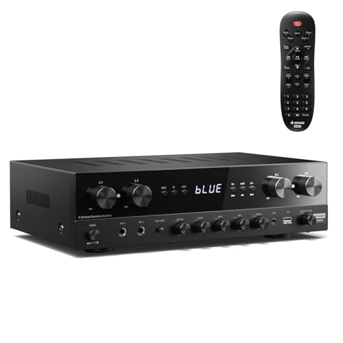 Donner Stereo Verstärker, Prämie 4-Kanal Verstärker mit 1000 W Maximalleistung und Bluetooth 5.0, USB, FM, 2 Mikrofoneingängen, Cinch, Glasfaser/Koaxial Eingang für Heim, Karaoke und Kinolautsprecher Donner Stereo Verstärker, Prämie 4-Kanal Verstärker mit 1000 W Maximalleistung und Bluetooth 5.0, USB, FM, 2 Mikrofoneingängen, Cinch, Glasfaser/Koaxial Eingang für Heim, Karaoke und Kinolautsprecher von Donner
