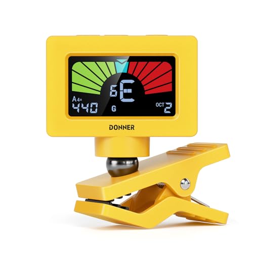 Donner Stimmgerät Gitarre Clip-On Magnetischer Gitarrentuner mit Farb-LCD-Display für Akustik-/E-Gitarre, Ukulele, Bass, Violine, Banjo, Tuning DT-10 – Gelb von Donner