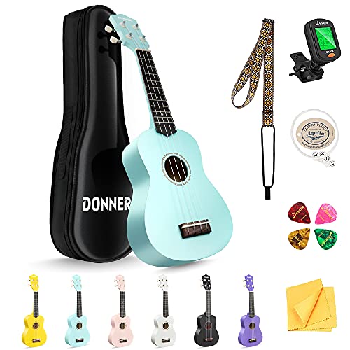 Donner Ukulele für Anfänger Sopran Ukulele Kit 21 Zoll, DMU-01 Macaron Series mattes Ukulele Hawaii Gitarre (Grün) von Donner
