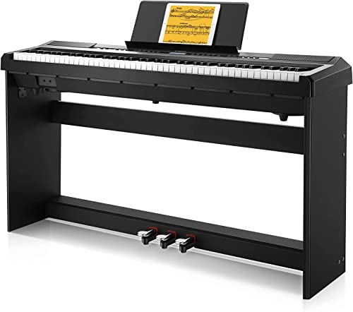 E Piano 88 Tasten, Donner DEP-20S Digital Piano Keyboard 88 Tasten Hammermechanik Gewichtete, Anfänger E-Piano mit Pedal und Klavierständer von Donner