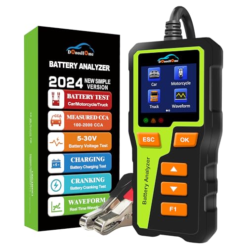 DonosHome Batterietester KFZ 12V 100-2000 CCA Batterie Tester Messgerät Deutsch Auto Batterieprüfgerät Digital für LKW Motorrad PKW ATV SUV Boot, mit 10 Sprachen von DonosHome