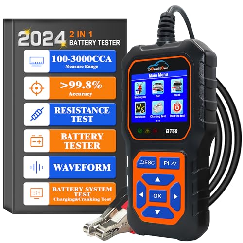 DonosHome Batterietester KFZ 5-36V 100-3000 CCA 12V Batterie Tester Auto Lasttester 24V BT60 Batterietester Digital Batterieprüfgerät für PKW LKW ATV Boot Motorrad Car von DonosHome