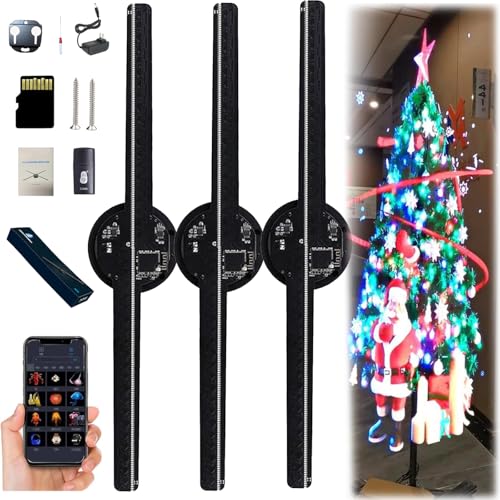 3D Hologramm Projektor,43 cm 3D Hologramm LED Lüfterprojektor,3D Hologram LED Fan Projector,HD WiFi Hologramm Projektor Advertising Display für Weihnachtsbaum Halloween (3 Pcs) von Donubiiu