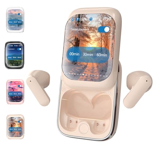 Donubiiu Magic Slide Headphone, 2024 New Intelligent Full-Color Touch Screen Slider Earphones, Slide Earphones with Touch Screen&Charging Case, in-Ear Bluetooth Headphones 5.3 (Beige) von Donubiiu