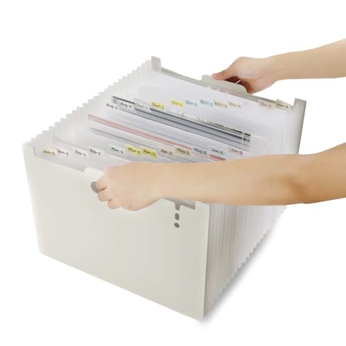 DoocliB A4 Document Folder, Expandable Pockets, 24 Compartments, Portable,Accordion Folder, Sorting Folder for Home or Office Documents(Hellgrau-24) von DoocliB