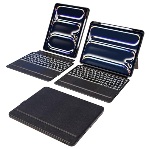 Doohoeek Hülle mit Tastatur für iPad Pro 13 Zoll (M4) 2024, Bluetooth abnehmbar QWERTZ Keyboard Folio mit Verstellbar Ständer, Multi-Touch Trackpad, 7-Farbige Hintergrundbeleuchtung von Doohoeek