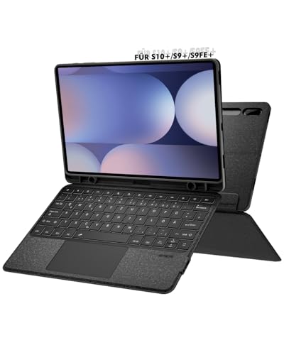 Doohoeek Tastatur mit Hülle für Samsung Galaxy Tab S10+/S9+/S9FE+ 12,4 Zoll, Bluetooth Keyboard Case für Samsung Tablet S10 Plus 2024, QWERTZ Deutsches Layout mit Trackpad, Schwarz von Doohoeek