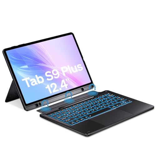 Doohoeek Trennbare Tastatur Hülle für Samsung Galaxy Tab S9 Plus 12.4 Inch, Bluetooth Kabellose Keyboard Folio mit Multi-Touch Trackpad & Beleuchtung & 130° Verstellbar Ständer, QWERTZ von Doohoeek