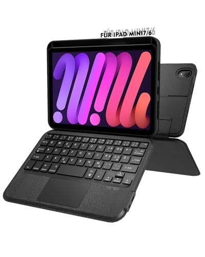Doohoeek Trennbare Tastatur Hülle für iPad mini 7/6, Bluetooth Kabellose Tastatur für iPad mini 7 2024/6 2021 8,3 Zoll, Beleuchtet & Multi Touch Trackpad & Winkel Einstellbar, QWERTZ, Schwarz von Doohoeek