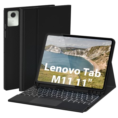 DoohowCase Hülle mit Tastatur für Lenovo Tab M11 Tablet 11", Bluetooth QWERTZ Tastatur mit 7 Farbige Beleuchtung für Lenovo Tab M11 Tablet 11 Zoll, Schwarz von DoohowCase