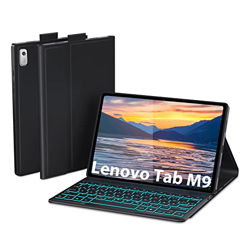 DoohowCase Hülle mit Tastatur für Lenovo Tab M9 HD 22,86cm, Bluetooth QWERTZ Tastatur mit 7 Farbige Beleuchtung für Lenovo tab M9 9" von DoohowCase