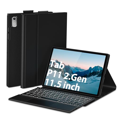 DoohowCase Hülle mit Tastatur für Lenovo Tab P11 Gen 2 11,5 Zoll, Bluetooth QWERTZ Tastatur mit 7 Farbige Beleuchtung für Lenovo P11 (2. Generation), Schwarz von DoohowCase