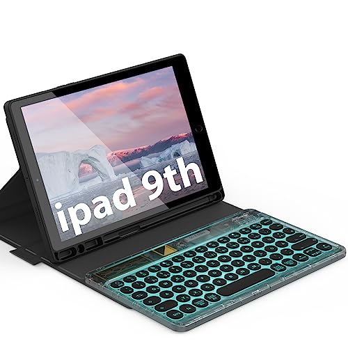 DoohowCase Transparente Tastatur mit Hülle für iPad 2021/2020/2019 10,2 Zoll(9. /8. /7. Generation), iPad Air 2019(3. Gen), iPad Pro 10,5 2017, Bluetooth QWERTZ Beleuchtete Keyboard Case, Schwarz von DoohowCase