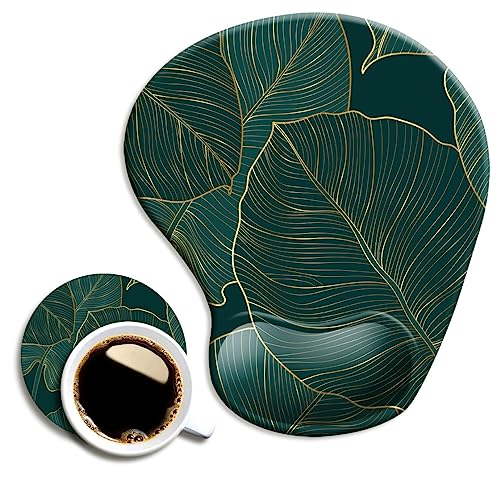 DOOKE Ergonomisches Mauspad mit Handgelenkstütze und Untersetzer, Mauspads mit rutschfester PU-Basis für Zuhause, Büro, Arbeit, Lernen, einfaches Tippen und Schmerzlinderung, Pflanzen von Dooke