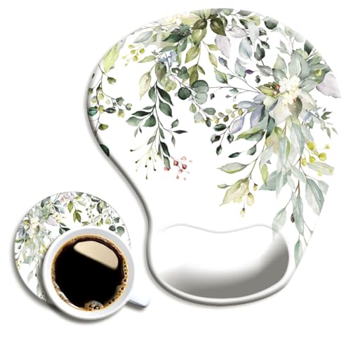 Ergonomisches Mauspad mit Handgelenkstütze und Untersetzer, Mauspads mit rutschfester PU-Basis für Zuhause, Büro, Arbeiten, Lernen, einfaches Tippen und Schmerzlinderung, Aquarellblätter Ergonomisches Mauspad mit Handgelenkstütze und Untersetzer, Mauspads mit rutschfester PU-Basis für Zuhause, Büro, Arbeiten, Lernen, einfaches Tippen und Schmerzlinderung, Aquarellblätter von Dooke