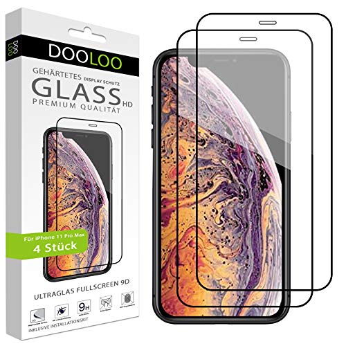 Dooloo Ultraglas HD Fullcover 9D Panzerglas [4 Stück] kompatibel mit iPhone 11 Pro Max kratzfeste Panzerfolie 9H Hart Glas Folie mit optimalem Displayschutz blasenfreie Schutzfolie von Dooloo