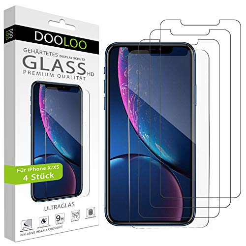 Dooloo Ultraglas HD Panzerglas [4 Stück] kompatibel mit iPhone XS, iPhone X kratzfeste Panzerfolie 9H Hart Glas Folie mit optimalem Displayschutz blasenfreie Schutzfolie von Dooloo