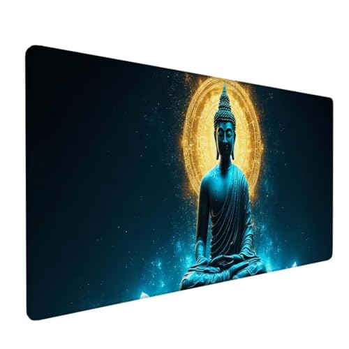 Mauspad XXL, Mauspad Buddha Mauspad Groß Schreibtischunterlage, Mauspad Gaming Grün, WassXerdicht Mouse Pad, Genähte Kanten Mit Anti-Rutsch-Gummiboden für Home Office, Geschenke 600x400x3mm DY-620 von Doontiny