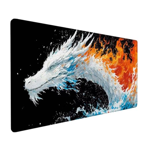 Mauspad XXL, Mauspad Drachen Mauspad Groß Schreibtischunterlage, Mauspad Gaming Schwarz, WassXerdicht Mouse Pad, Genähte Kanten Mit Anti-Rutsch-Gummiboden für Home Office, Geschenke 900x300x3mm DY-120 von Doontiny