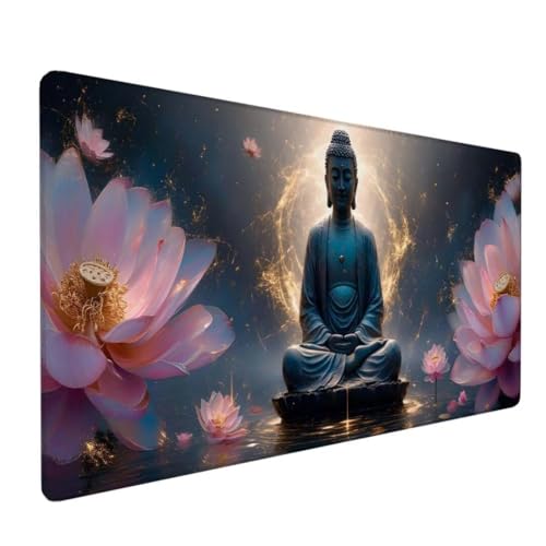 Mauspad XXL, Mauspad Grau Mauspad Groß Schreibtischunterlage, Mauspad Gaming Buddha, WassXerdicht Mouse Pad, Genähte Kanten Mit Anti-Rutsch-Gummiboden für Home Office, Geschenke 600x400x3mm DY-385 von Doontiny