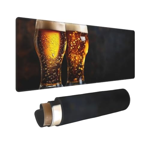 Gaming Mauspad XXL 600x300x3mm Schwarzes Bier Glas Mousepad Vernähte Kanten Wasserdicht Anti-Rutsch für PC, Laptop Multifunktionales Schreibtischunterlage Verbessert Präzision und Geschwindigkei W-275 von Dooqon