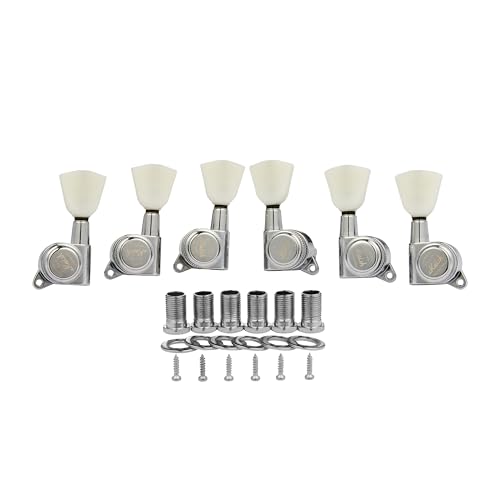 Gitarren-Stimmgeräte mit 3 pro Seite, verriegelbar, 18:1, mit cremefarbenem Keystone-Griff, für LP/Les Paul/SG/ES oder Akustikgitarren, Chrom Gitarren-Stimmgeräte mit 3 pro Seite, verriegelbar, 18:1, mit cremefarbenem Keystone-Griff, für LP/Les Paul/SG/ES oder Akustikgitarren, Chrom von Dopro