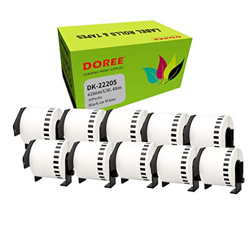 10 × DOREE DK-22205 DK22205 kompatible Etikettenrollen für Brother P-Touch QL-500 QL-500A QL-500BS QL-500BW (10 Packungen) von Doree