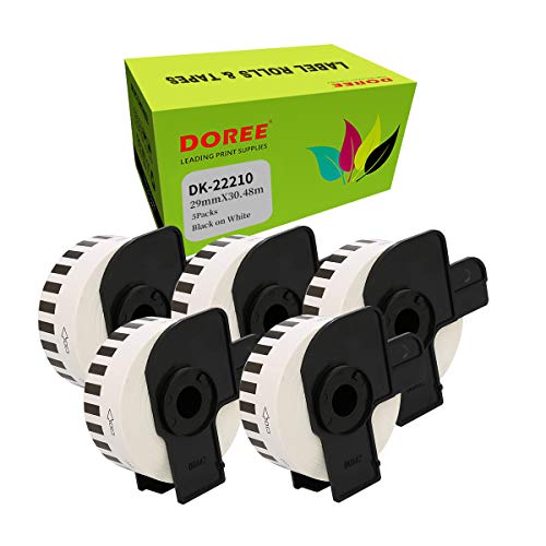 5 × DOREE DK-22210,29mm×30,48m, DK-22210 Endlosetiketten Kompatibel mit Brother P-Touch QL-1110NWB QL-1100 QL-1060N QL-1050 QL-500 QL-500 A QL-5 00BW QL-570 QL-580 QL-700 (5 Packungen) von Doree