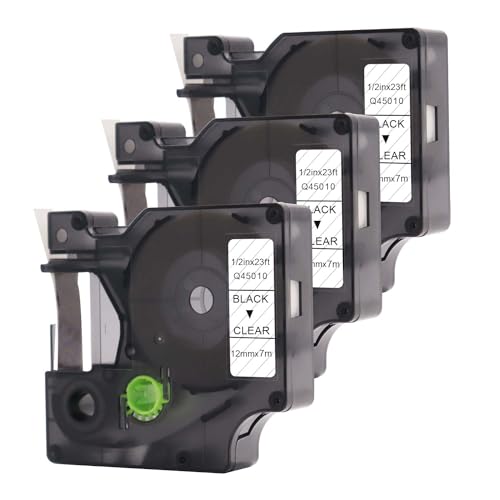 Doree 3pack Compatible Label Tape 45010 S0720500 12mm x 7m Black on Clear for Dymo LMLabel Printer 100、150、160、220P、 260P、 280、420P、500TS von Doree