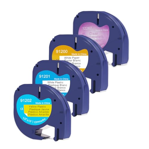 Doree (4pack) 12mm x 4m,Compatible with dymo letratag 16951,91220,91221,91222. Label Tape compatible with dymo letratag LT-100T、LT-100H Plus、 LT 200B、 LT 2000、 LT QX50 von Doree