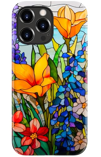 DorisMax Schutzhülle für iPhone 16 Pro Max – kabelloses Laden kompatibel – zweilagige Hartschale + Silikonhülle – stoßfeste Schutzhülle mit niedlichen Designs für Frauen – orangeblaue Blumen von DorisMax