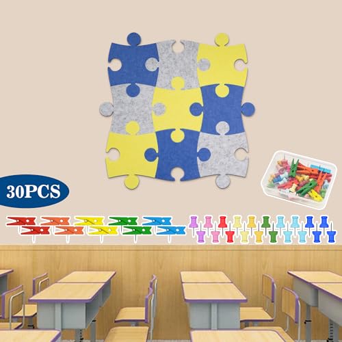 9 Stück Filz Bulletin Board Puzzle, selbstklebende niedliche Wand Kork Board mit 30 Pins für Display Notizen, Fotos im Büro, Klassenzimmer, Haus 9 Stück Filz Bulletin Board Puzzle, selbstklebende niedliche Wand Kork Board mit 30 Pins für Display Notizen, Fotos im Büro, Klassenzimmer, Haus von Dormercy