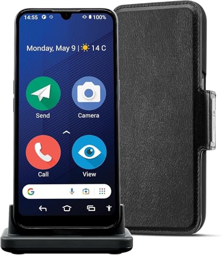 Doro 8200 Plus 4G Smartphone, entsperrt, für Senioren, wasserfest, Dreifachkamera 16 MP, Display 6,1 Zoll, Navigationstaste mit GPS, Schutzhülle mit Ladestation von Doro