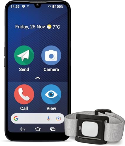 Doro 8200 Seniorensmartphone Inclusive Alarmtaster, Notrufarmband mit GPS, 4G Senioren Smartphone ohne Vertrag, Noruftaste, Triple Kamera, Android 12 Go, 64 GB Speicher, Hörgerätekompatibilität von Doro