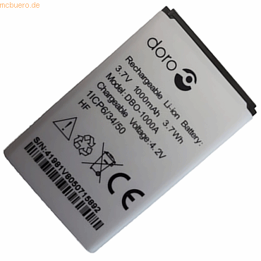 Doro Akku für Doro 380249 Li-Ion 3,7 Volt 1000 mAh weiß Doro Akku für Doro 380249 Li-Ion 3,7 Volt 1000 mAh weiß von Doro
