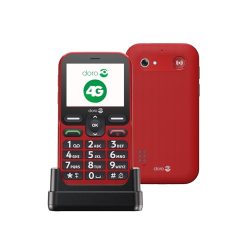 Doro - Leva L10 - Seniorenhandy ohne Vertrag - Großes Display in Querformat - Kräftiger Klang - Kamera - Notruftaste mit GPS - Inklusive Ladestation - Rot von Doro