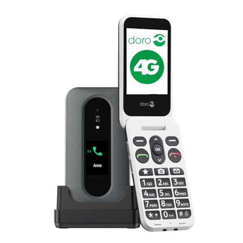 Doro - Leva L30 - Seniorenhandy - 4G-Klapphandy ohne Vertrag - Externes Display - HD-Audioqualität - Kamera - Notruftaste mit GPS - Inklusive Ladestation - Schwarz/Weiß von Doro