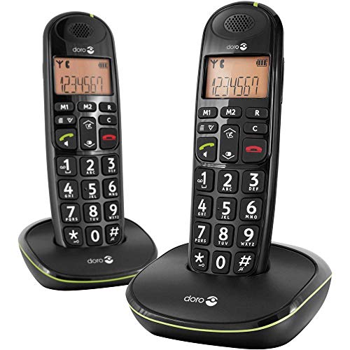 Doro PhoneEasy 100w Duo DECT Schnurlostelefon mit zusätzlichem Mobilteil (Ladeschale, Freisprechen) schwarz von Doro