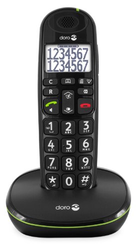 Doro PhoneEasy 110 DECT Senior Schnurlostelefon, große Schrift und große Zahlen, optische Anrufsignalisierung, Freisprechfunktin, lauter Rufton, Kurwahltasten, Hörgerätekompatibel schwarz von Doro