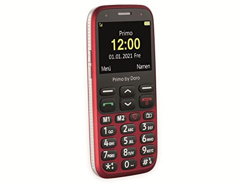 Primo 368 by Doro GSM Mobiltelefon mit großem Farbdisplay, Fallsensor, Taschenlampe, FM-Radio, Kalender, inkl. Tischladestation, 360086, rot von Doro