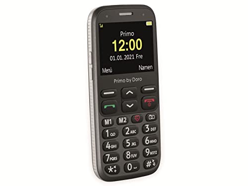 Primo 368 by Doro GSM Mobiltelefon mit großem Farbdisplay, Fallsensor, Taschenlampe, FM-Radio, Kalender, inkl. Tischladestation, Graphit, 360084 von Doro