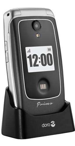 Primo 418 by Doro Graphit GSM Großtasten Mobiltelefon mit großem Farbdisplay, Fallsensor, Taschenlampe, FM-Radio, Kalender, inkl. Tischladestation Graphit von Doro