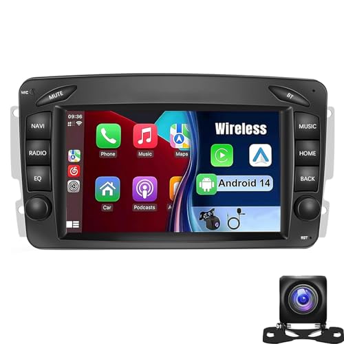 Android 14 Autoradio Für W168 W203 W209 C209 Viano Vito W639 Vaneo W170 Mit Wireless Carplay Android Auto DSP GPS WiFi, 7" Bluetooth Radio FM/RDS SWC Mirror Link AHD Kamera MIC(Color:Y200) von Dorwioll