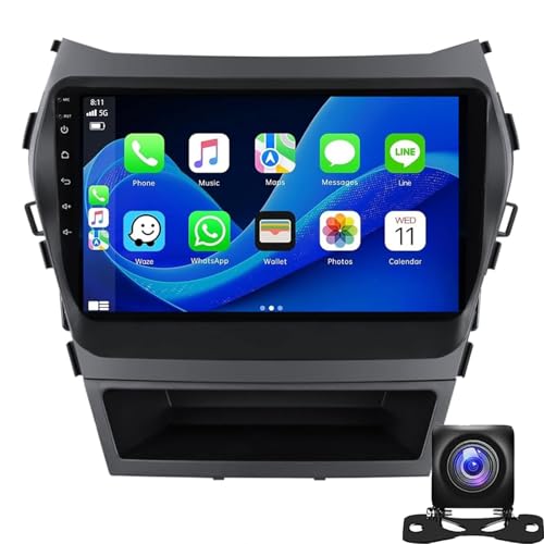 Für Hy-undai IX45 Santa Fe 2013-2018 Autoradio Eingebautes CarPlay/Android Auto DSP Mirror Link 9 "IPS Android 14 Autoradio GPS-Unterstützung AHD/Kamera/DAB/WiFi Rückfahrkamera(Color:4G 2+32G) von Dorwioll