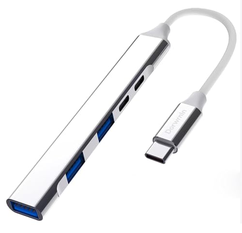 USB-C-Hub 3.0, Aluminium, 5-in-1-USB-Hub-Splitter, schnelle Datumsübertragung, mit 1 x USB 3.0, 2 x USB 2.0 und 2 x USB-C-Anschlüsse, für MacBook Pro Air/Foriphone 15/für Pad Pro/Tablet-Geräte von Dorwrnln