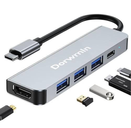 USB C Hub 3.0 mit HDMI 4k, 5 in 1 USB C Hub Splitter Multiport Netzwerkadapter mit 1 x HDMI 4k Port, 1 x USB 3.0, 2 x USB 2.0 und 1 x USB C, für MacBook Pro Air/Foriphone 15/für Pad Pro/HDTV von Dorwrnln