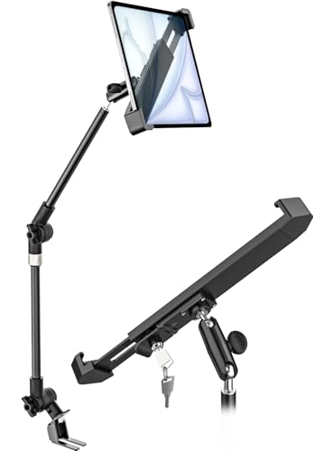 Dosvsi Abschließbarer Tablet Halterung Auto Sitzschiene, Diebstahlsicherer TabletHalter KFZ, Metall Arm Tablet Klammer für Fahrzeug, Auto Boden Ständer für iPad 11 Air Mini, Galaxy Tab, 7-11" Geräte von Dosvsi